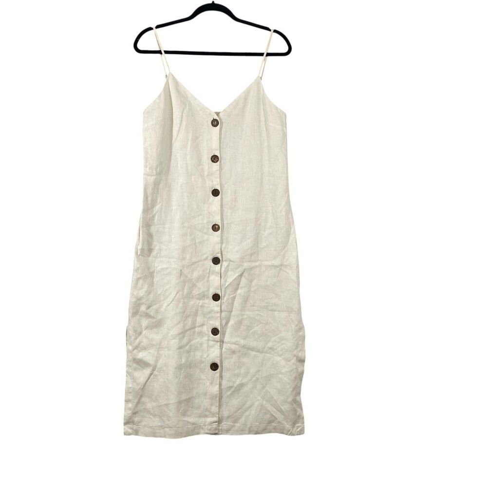 Rails Dress Womens Small Bisque Lizzie Linen Button Front Spaghetti Strap Lined